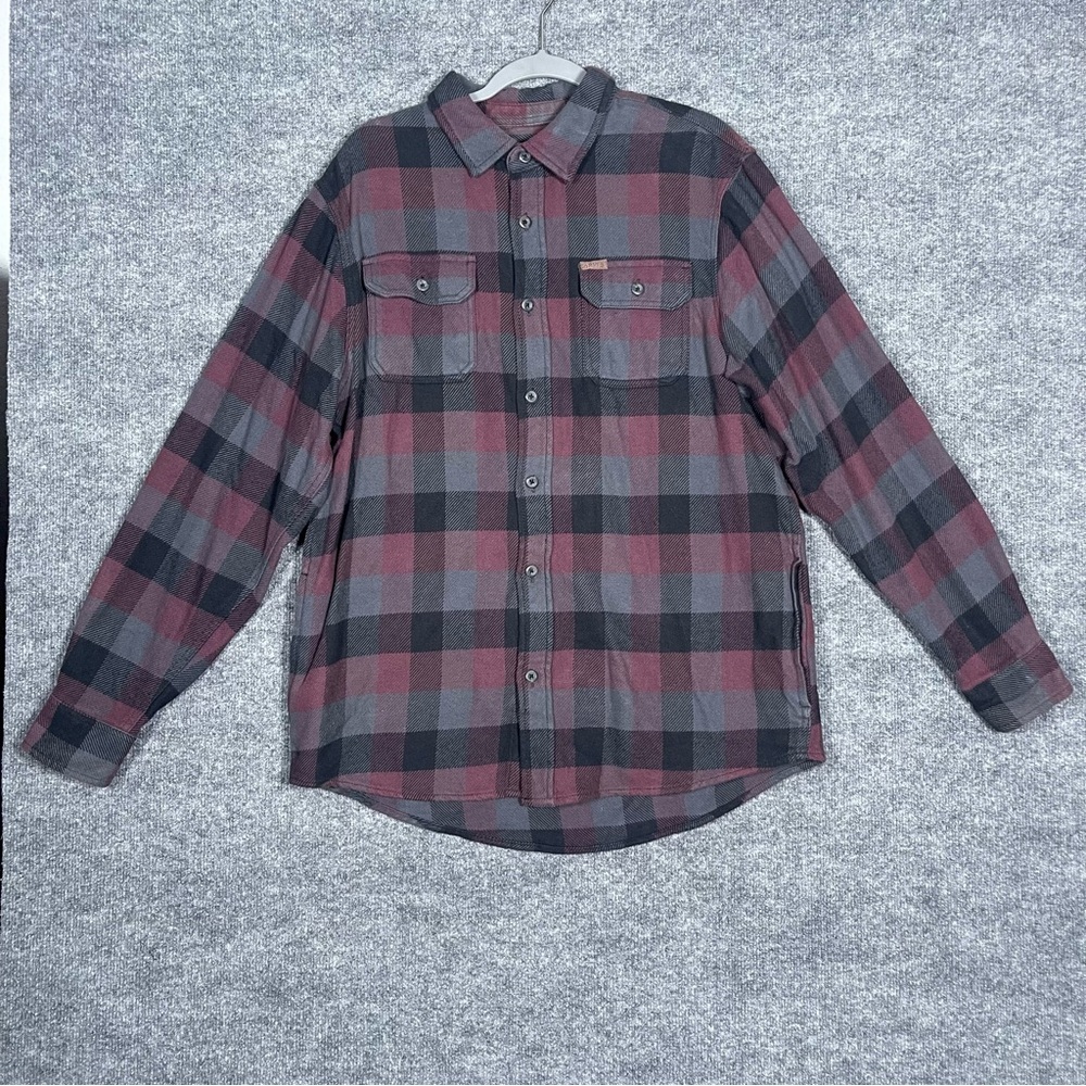 Orvis Mens Large Plaid Flannel Big Bear Shacket‎ Heavyweight Maroon Shirt Jacket